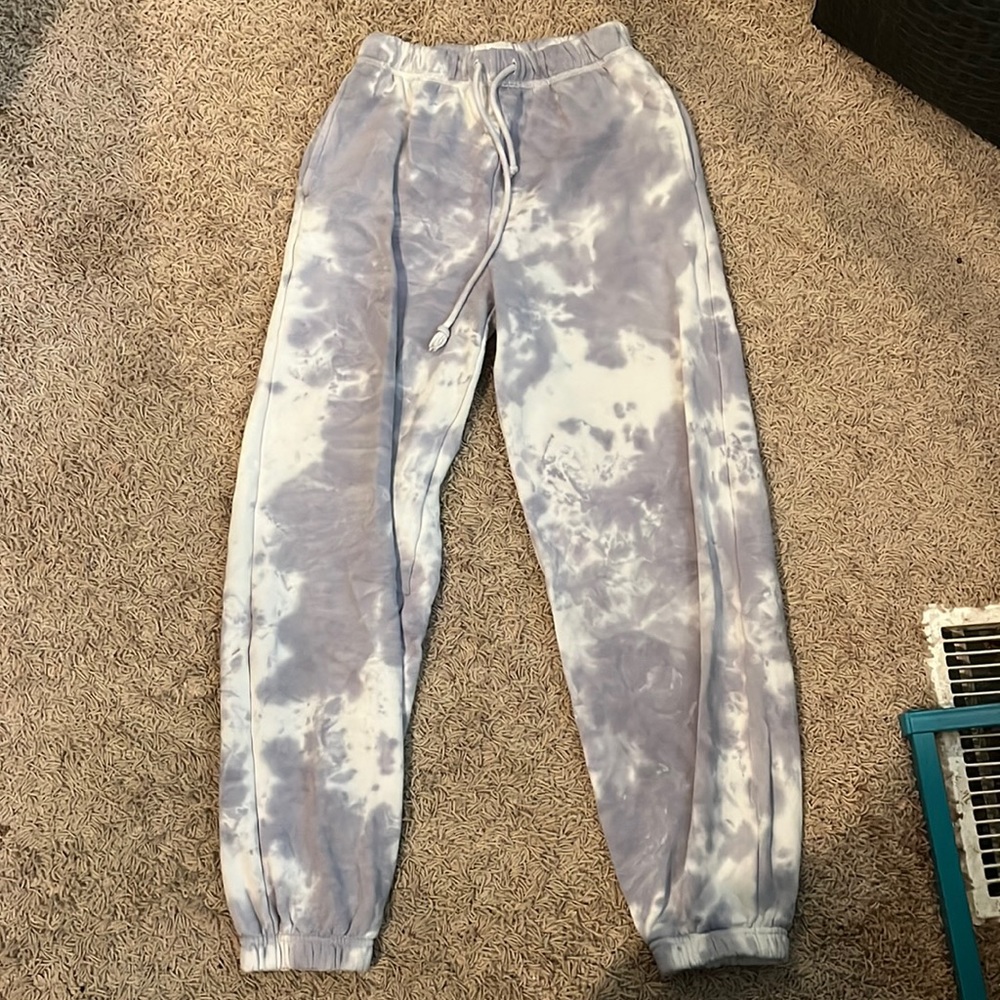 blue and white tye dye sweat pants